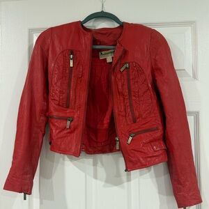 Michael Kors Bold Red Leather Moto Jacket ❤️